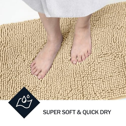 LINLA Bathroom Rugs Sets 2 Piece, Absorbent Soft Chenille Bath Mat, Beige | Non-Slip ,Quick Dry, Washable, Carpet Mats for Floor, Tub and Shower,32" x 20"/24" x 17" - color: Beige