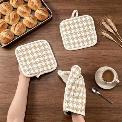 4PCS Oven Mitts and Pot Holders Sets Heat Resistant Oven Mitts with Pothholder Thick Kitchen Oven Gloves and Pot Holders Pads for Cooking Baking - 2 Kitchen Mittens are for The Right Hand