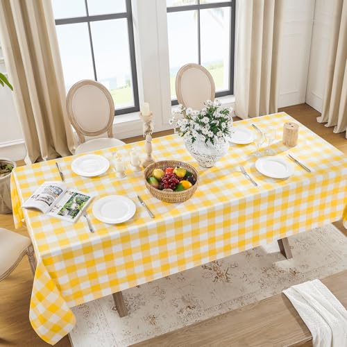 Softalker Gingham Checkered Tablecloth Rectangle - Outdoor Waterproof Buffalo Plaid Table Cloth, Stain Resistant Washable Table Cover for Picnic, Camping - Yellow and White, 2 Pack - 60 x 84 Inch - color: Yellow and White, size: 60" x 84"|2 Pack (Rectangu