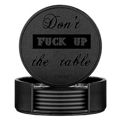 Funny Coasters, Thipoten 6 Pcs Leather Coasters with Holder, Perfect Housewarming Hostess Gifts, Protect Furniture from Water Marks Scratch and Damage(6Pcs, Black) - color: Black