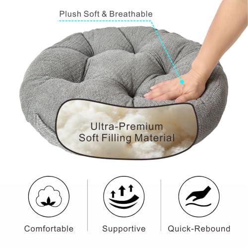 Floor Pillow Cushion with Handle for Adults Women Men | Large Meditation & Sitting Cushion Pillow for Tatami, Living Room, Yoga (1, Gray, Round, 22" x 22" x 6") - color: Gray, Round