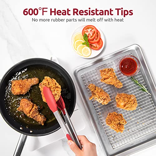 U-Taste 9+12 inch 600ºF Heat Resistant Silicone Kitchen Tong Set of 2 and 600ºF Heat Resistat Silicone Flexible Baking Spoon Spatula & Cooking Scoop Spoonula (Red)