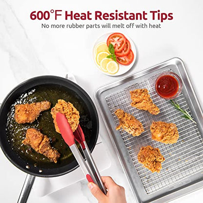 U-Taste 9+12 inch 600ºF Heat Resistant Silicone Kitchen Tong Set of 2 and 600ºF Heat Resistat Silicone Flexible Baking Spoon Spatula & Cooking Scoop Spoonula (Red)