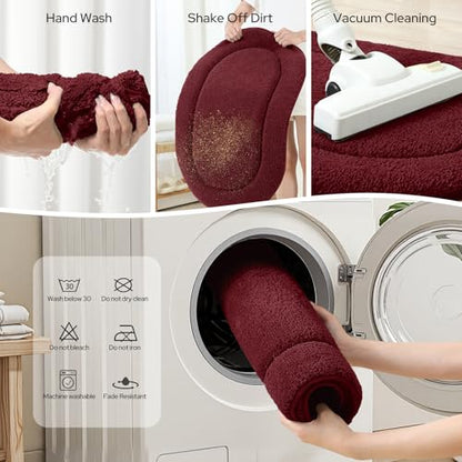 HOMEIDEAS Burgundy Red Oval Bathroom Rug Sets 2 Piece 20" x 32" + 16" x 24" | Microfiber Bath Mats, Non-Slip TPR Backing, Ultra Absorbent & Quick Dry, Machine Washable for Bathroom, Shower, Tub - color: Burgundy Red