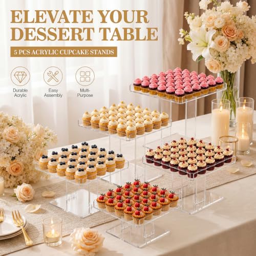 Ripeng 5 Tiered Large Dessert Table Display Set 10, 10.5, 11, 11.5, 12 Inch Buffet Riser Clear Acrylic Dessert Cupcake Stand Riser Bulk 5 Size Party Stand Food Treat Cookie Platter Pastry Serving Tray - size: 10,10.5, 11, 11.5, 12 Inch