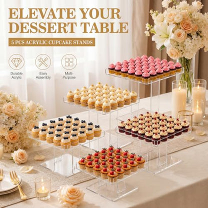 Ripeng 5 Tiered Large Dessert Table Display Set 10, 10.5, 11, 11.5, 12 Inch Buffet Riser Clear Acrylic Dessert Cupcake Stand Riser Bulk 5 Size Party Stand Food Treat Cookie Platter Pastry Serving Tray - size: 10,10.5, 11, 11.5, 12 Inch