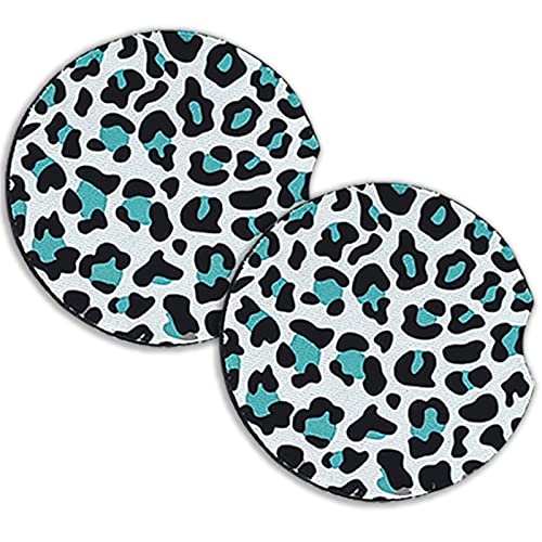 WOCOCN Cute Cup Holder Coasters for Your Car with Fingertip Grip | Auto Accessories for Women & Men,Pack of 2, Green Leopard - color: Green