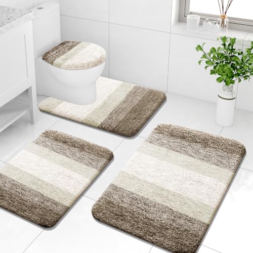 Arotive Microfiber Bathroom Rugs Sets 4 Piece, 24x16+30x20+24x20+17.5x15 | Coffee, Soft Absorbent Bath Mats, Machine Wash Dry U-Shaped Contour Rug and Toilet Lid Cover for Bathroom - color: Coffee, size: 30" X 20" + 24" X 16" + 24" X 20" + 17.5" X 15"