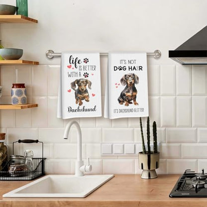 2 Pcs Dachshund Kitchen Towels, Dachshund Gifts for Woman, Wiener Dog Gifts | Puppy Every Meal You Make Cloth Hand Tea Towels for Bathroom Kitchen,Birthdays, Christmas, Party Gifts, Reusable Microfiber - color: Dachshund Humor