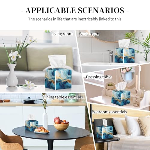 Blue Gold Marble Tissue Box Cover Square,Abstract Liquid Marble Texture Tissue Box Holder Waterproof Leather Facial Paper Organizer Dispenser for Bathroom Home Car Nightstand Vanity Desk - color: Color-6