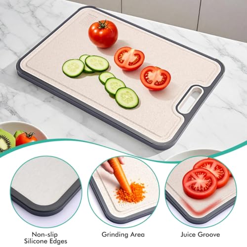 Double Sided Pure Titanium Cutting Board For Kitchen | Reversible Chopping Boards (2 in 1) | Non Toxic Dishwasher Large Size Board With Juice Groove - 15.15"x10.4"