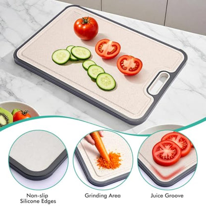 Double Sided Pure Titanium Cutting Board For Kitchen | Reversible Chopping Boards (2 in 1) | Non Toxic Dishwasher Large Size Board With Juice Groove - 15.15"x10.4"