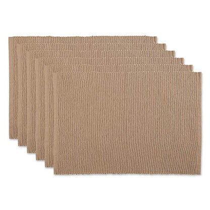 DII Basic Everyday Ribbed Tabletop 100% Cotton, Placemat Set, 13x19, Stone, 6 Piece - color: Stone, size: 13x19"