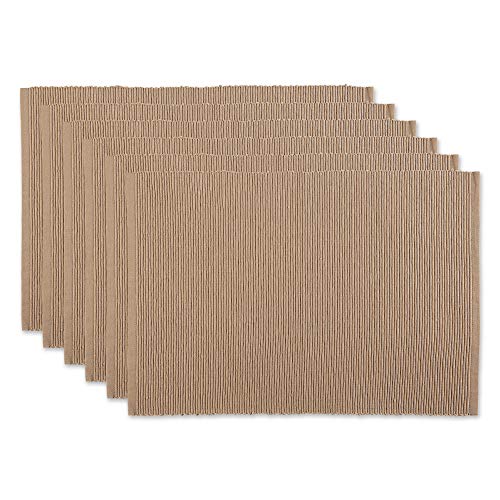 DII Basic Everyday Ribbed Tabletop 100% Cotton, Placemat Set, 13x19, Stone, 6 Piece - color: Stone, size: 13x19"