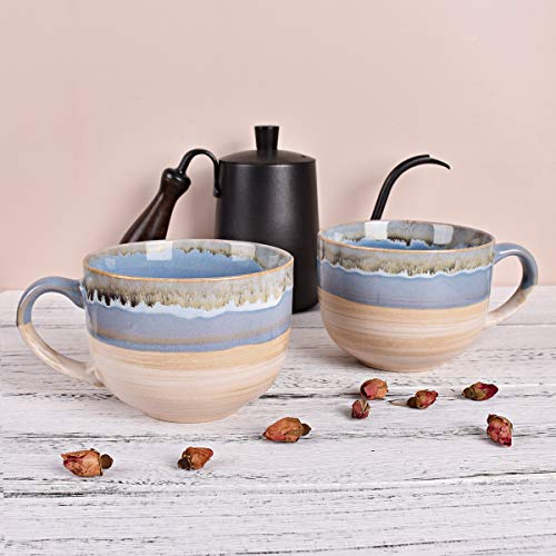 Bosmarlin Large Ceramic Coffee Mug Set of 2, Stoneware Jumbo Latte Mugs for Office and Home, 16 Oz, Dishwasher and Microwave Safe(Blue, 2) - color: Blue