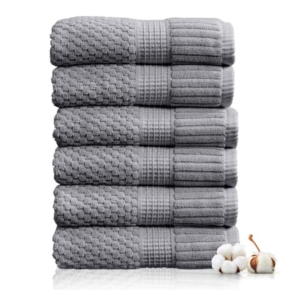 6 Pack 100% Cotton Hand Towels | Grey Towels | Oeko‑TEX Standard 100 | Soft & Absorbent, Quick‑Dry | Trinity Collection - Charcoal - color: Charcoal, size: Hand Towels (6 Pack)