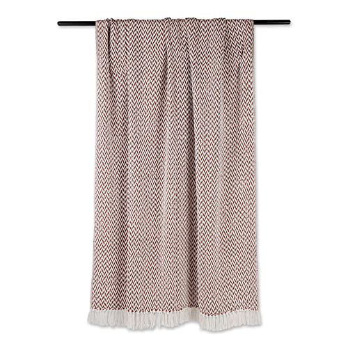 DII Modern Zig Zag Throw Blanket Woven Cotton, Hand-Knotted 2.5" Fringe, 50x60, Cinnamon - color: Cinnamon, size: 50x60"