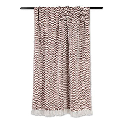 DII Modern Zig Zag Throw Blanket Woven Cotton, Hand-Knotted 2.5" Fringe, 50x60, Cinnamon - color: Cinnamon, size: 50x60"