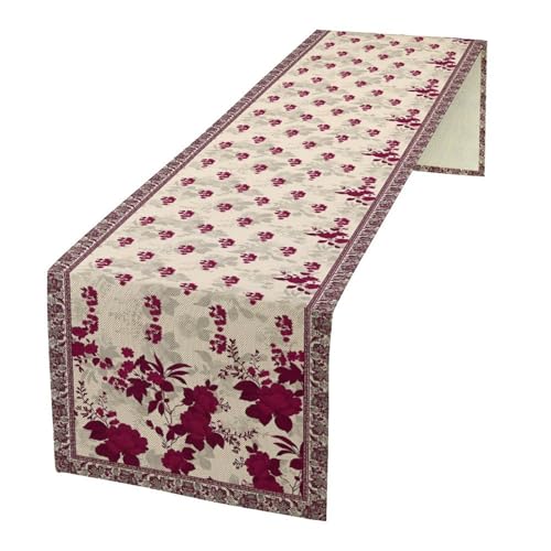 Elegant Floral Table Runner, Vintage Burgundy Maroon Flowers Classic Art Table Decoration Runner for Kitchen Dining Holiday Party Wedding Home Decor, 13x36 Inch - color: Floral -2, size: W13"x L36"