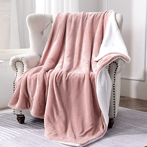 Sherpa Fleece Throw Blanket, Dusty Pink, 50x60 inches | Double-Sided Super Soft Luxurious Plush Blanket Throw Size - color: Dusty Pink, size: 50"×60"