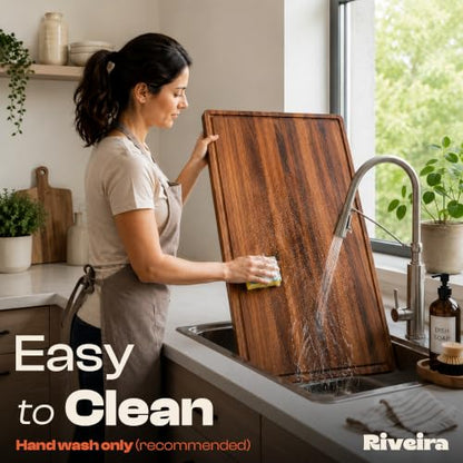 Riveira Extra Large Walnut Wood Cutting Board, 30" x 20", 1 Inch Thick – Cool Stove Top Cover Cutting Board, Noodle Board Stove Cover with Juice Groove, Reversible Butcher Block for Charcuterie