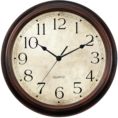 KECYET Wall Clock Battery Operated Vintage Silent Non-Ticking 16" Retro | Vintage Wall Clock; Analog Silent non Ticking; Kitchen Living Room Home Office Bathroom Bedroom - color: C_light Bronze, size: 16 Inch