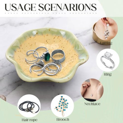 4 Pack Small Jewelry Dish Trinket Holder Tray for Rings Earrings Key Bowl Women Mother's Day Wedding Gift (Green Series,Ceramic) - color: Green Series, style: Ceramic
