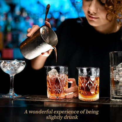 24 Oz Cocktail Mixing Glass Stirring Glasses for Whiskey Cocktail Mixing Shaker Glass Martini Old Fashioned Crystal Bar Set 700ml 2PCS (X-shape/Snowflakes) - style: X shape/ Snowflakes