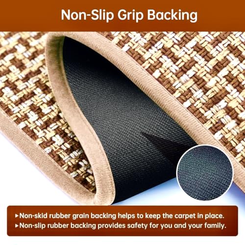 eqivei Kitchen Rugs and Mats Non Skid Washable Set of 2 PCS, Absorbent Runner Rugs for Kitchen, Farmhouse Weave Floor Mats in Front of Sink, 17.3"x 47"+17.3"x 29" (Brown) - color: Brown