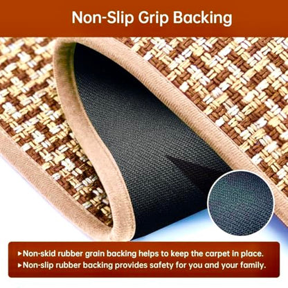 eqivei Kitchen Rugs and Mats Non Skid Washable Set of 2 PCS, Absorbent Runner Rugs for Kitchen, Farmhouse Weave Floor Mats in Front of Sink, 17.3"x 47"+17.3"x 29" (Brown) - color: Brown