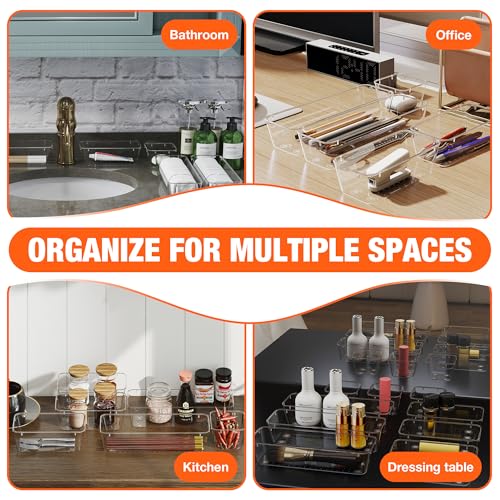 ValueMax 9PCS Clear Drawer Organizer Set with Non-Slip Pads, 3 Sizes | Clear PET Drawer Organizers, Non-Slip Pads, Stackable Design, 3 Sizes for Neat Customizable Storage