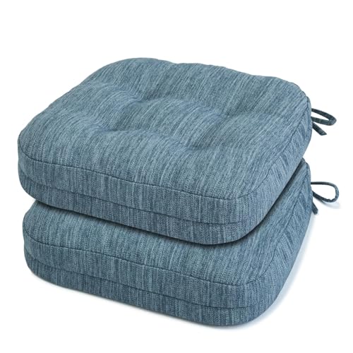 Shinnwa Dining Chair Cushions Set of 2, Dual-Layer Memory Foam Kitchen Chair Cushions, Patented Design Seat Pads with Ties, 16.5 x 16.5 x 3.5in, 2 Pack, Denim Blue - color: Denim Blue, size: 2 Count (Pack of 1)