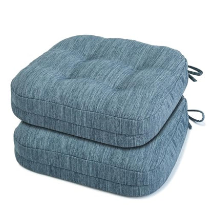 Shinnwa Dining Chair Cushions Set of 2, Dual-Layer Memory Foam Kitchen Chair Cushions, Patented Design Seat Pads with Ties, 16.5 x 16.5 x 3.5in, 2 Pack, Denim Blue - color: Denim Blue, size: 2 Count (Pack of 1)