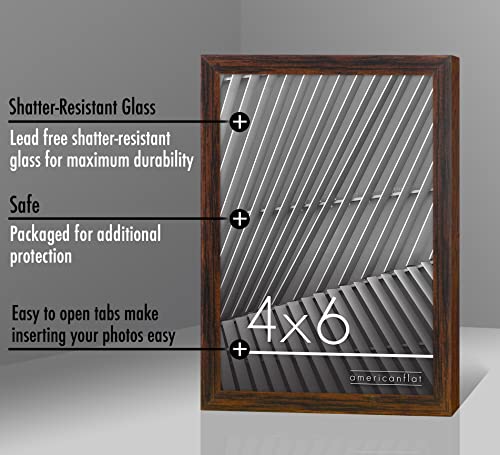 Americanflat 4x6 Picture Frame with Shatter-Resistant Glass - Streamline Collection - Thin Border Photo Frame for Tabletop and Wall Display - Hanging Hardware and Easel Stand Included - Walnut | Shatter-resistant glass, wall or tabletop display with inclu