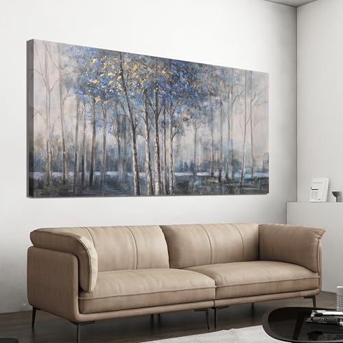 Canvas Wall Art Decor Pictures Wall Decor Prints Modern Large Wall Art Gold Wall Art Blue Grey Misty Botanical Textured Artwork for Walls For Room Living Room Bedroom Office Wall Decor 24"X48" - color: D-WK1D, size: 48"L x 24"W
