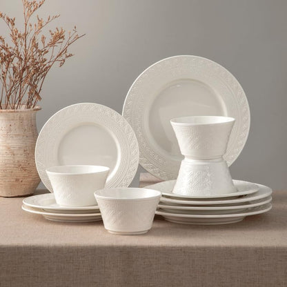 4-piece set, ceramic tableware set, relief plate and bowl set, microwave and dishwasher compatible tableware set, shatterproof and scratch resistant dinner set, irregular edge design, white - color: style - 6