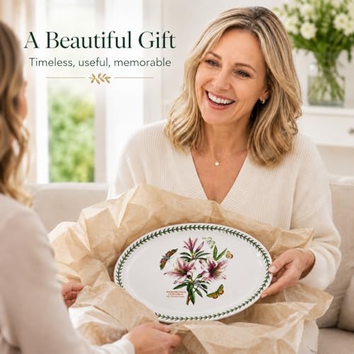 Portmeirion Botanic Garden Oval Serving Dish | 15 Inch Oval Platter | Lily Flowered Azalea Motif | Made from Porcelain | Dishwasher and Microwave Safe | 15" Porcelain Bakeware, Oven to Table, Chip-Resistant, Microwave, Dishwasher, Freezer & Oven Safe for