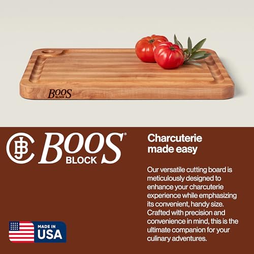John Boos Prestige Series Rectangular Wooden Maple Cutting Board 20”x15” – 1.25” Thick, 10-lb Reversible Butcher Block with Juice Groove, Edge-Grain & Finger Grip Hole – Made in the USA - size: 20"L x 15"W