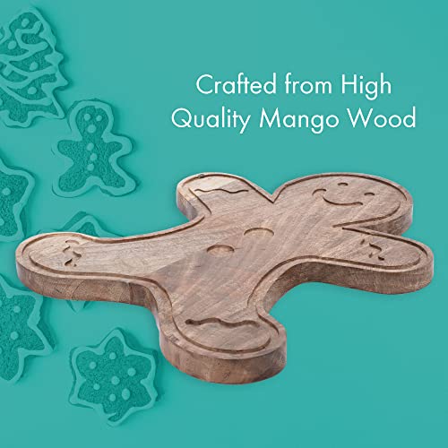 Mary Square Natural Brown Gingerbread 16.5 x 13.25 Mango Wood Christmas Cheese Cutting Board - style: Gingerbread