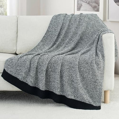 Carriediosa Heather Throw Blanket 60x80, 400GSM Ultra Soft Microfiber | Black, Fuzzy Fluffy Cozy Plush Knit Knitted Throws, Lightweight Cute Preppy Fall Blankets for Couch, Bed - color: Heather - Black, size: 60" X 80"