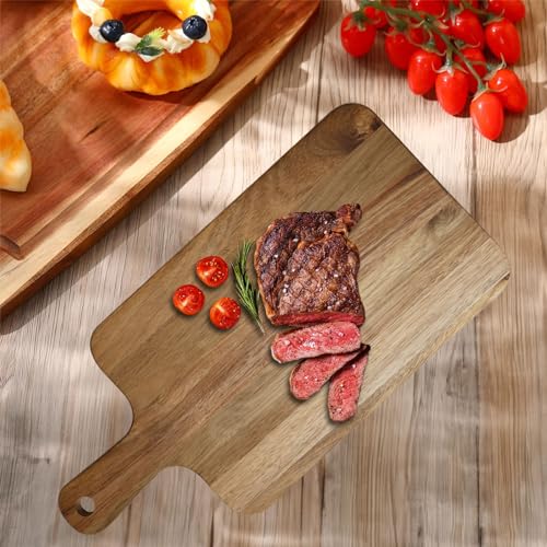 10 Pcs Acacia Wood Cutting Board with Handle,Wooden Chopping Boards | Kitchen Cutting Board for Meat Bread Fruit Cheese Serving Board Charcuterie Boards Chopping Blocks,7.8x15.7in