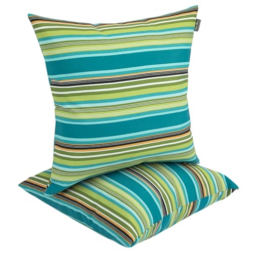 Outdoor Throw Pillows Water Resistant 18x18 inch,Decorative Throw Pillow with Insert Set of 2,Hidden Zipper Headrests for Patio Furniture Sofa Couch Chair(Green Stripe) - color: Green Stripe, size: 18" x 18" (Pack of 2)