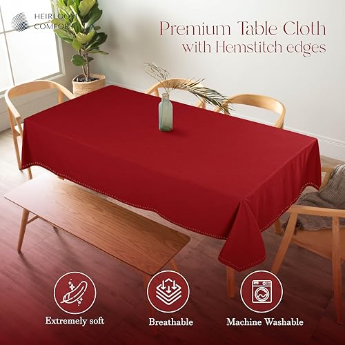 Red Rectangle Table Cloth, 60x84 Inch, 100% Cotton, Fits 6-8 Seats, Soft, Durable, Washable, Stain Resistant, Table Cover for Dining, Anniversaries, Holiday Gatherings, Family Dinner - color: Red, size: 84" x 60" (Rectangular)