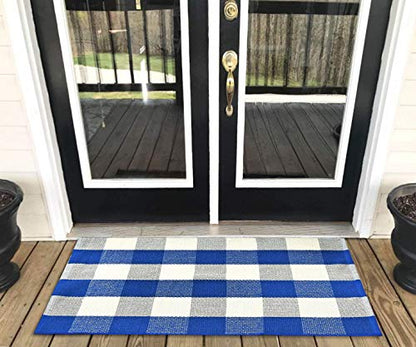 LEVINIS Cotton Farmhouse Blue Buffalo Plaid Rugs- Washable Buffalo Check Area Rugs for Kitchen/Bathroom/Laundry Room/Entry Way, 23.6'' x 51.2'' - color: Blue and White Plaid, size: 1'11" x 4'3" (Rectangular)