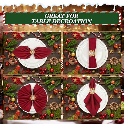 KPOSIYA 16pcs Snowflake Christmas Napkin Rings Set of 8 and 8 Christmas Napkins Cloth, Gold Napkins holdes for Dinning Table Setting Decoration, Xmas Dinner Tables Rings for Winter Party - size: 8pcs, style: Gold Snow
