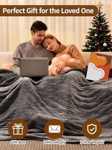 Bearhug Electric Blanket Queen Size with Dual Controls, 10 Heat Levels & 1-12H Auto Shut-Off, Fast Heating Soft Velvet to Sherpa Heated Blanket for Couples, Machine Washable, Gray - color: Gray-velvet & Sherpa, size: Queen Size 84" × 90"
