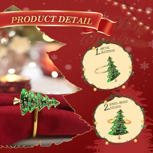 KPOSIYA 16pcs Christmas Tree Napkin Rings Set of 8 and 8 Christmas Napkins Cloth, Napkins holdes for Dinning Table Setting Decoration, Xmas Dinner Tables Rings for Winter Party - size: 8pcs, style: Xmax Tree & Cloth