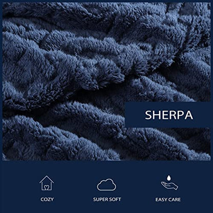 Nautica - Throw Blanket, Soft Cable Knit Sherpa Bedding, Ideal for Bed or Couch (Declan Navy, 50" x 60") - color: Declan Navy