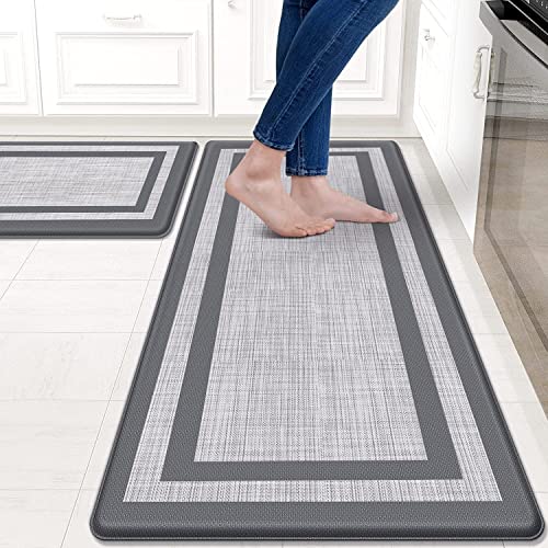 Mattitude Kitchen Mats Set of 2,Cushioned Anti-Fatigue Non-Skid Rug Sets | Ergonomic Comfort PVC Kitchen Mats for Floor,Standing Mat for Kitchen,Floor,Office,Sink,Laundry, Grey Frame - color: Grey Frame, size: 17.3" x 47 "+ 17.3" x 29 "--0.40 inches