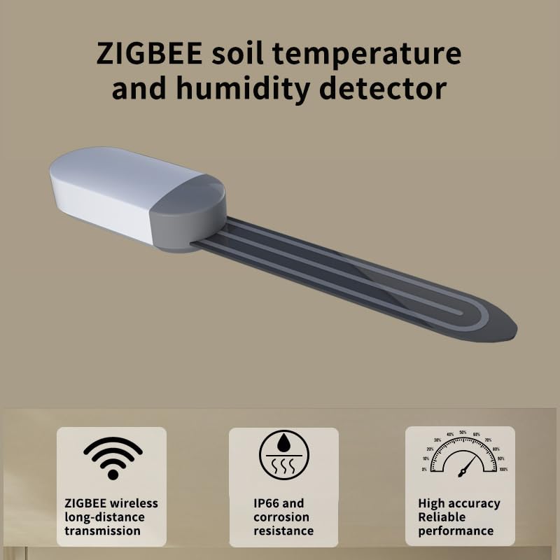 Zigbee Soil Moisture Sensor, Wireless Smart Plant Sensor Leave-in Soil Thermometer, Capacitive Probe, Tuya Zigbee Hub Needed IP66 Moisture/Temperature Meter for Garden Planting
